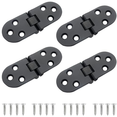 Roellgs Lot de 4 charnières à rabat pliables en acier inoxydable avec vis pour meubles d'armoire (noir)