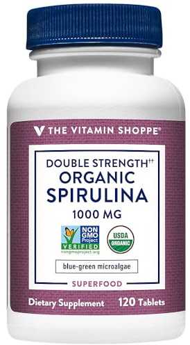 Double Strength Organic Spirulina a Blue-Green Microalgae Superfood a 1,000 MG (120 Tablets)