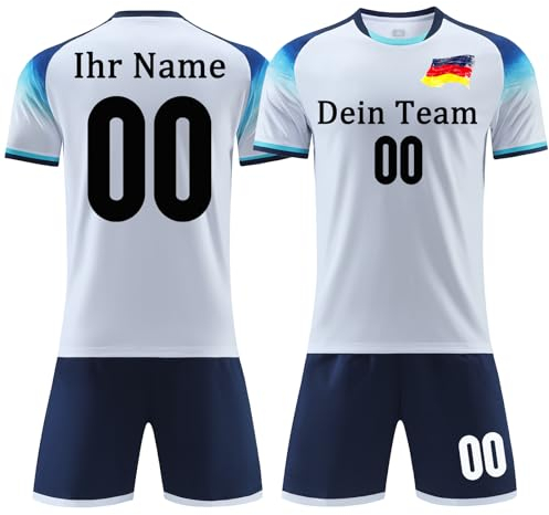 OPUTWDF Personifizieren Fussball Trikot Kinder Set Erwachsene Fußball Trikot mit Eigenem Namen Nummer Team Logo Fussballtrikot Hemd & Kurze Set