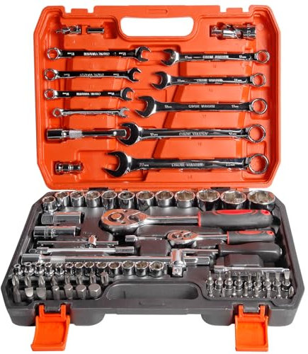 Ponicozy 82 PCS Mechanic Socket Tool Kit Set, Professional Car Repair Tool Wrench Set