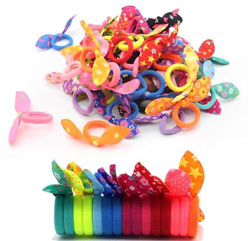 JEXOWIQ elastique chouchou - 50 pcs Pince Cheveux Fille,Lapin Oreille Cheveux de Corde Élastique Oreilles de Lapin Bande pour Bébé Nouveau-né Petite Fille Petite Faveur de Mariage