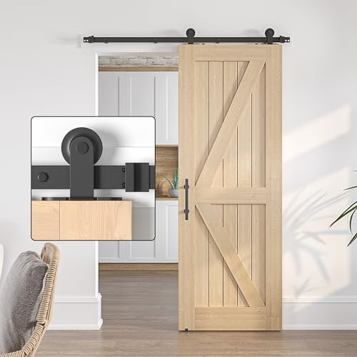 SANKEYTEW Schiebetür Set, 201 cm, Holz Scheunentor Schiebetür Set, robustes Schiebetür Set, schwarze Schiebetürschiene