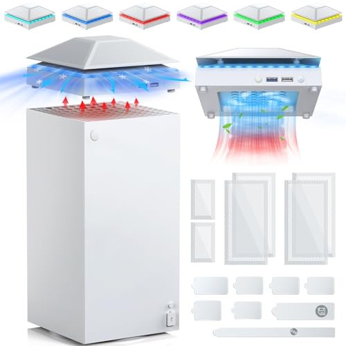 FASTSNAIL Ventola di raffreddamento con copertura antipolvere per Xbox Series X, ventola superiore del sistema di raffreddamento con luce RGB, porta USB 3.0 e 2.0, filtro antipolvere, a basso rumore,