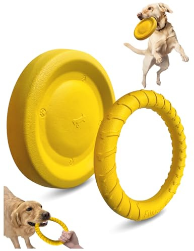 Fizzest Juguete de disco volador para perros, paquete de discos voladores suaves e indestructibles, para masticadores agresivos, perros medianos y grandes (1 disco volador + 1 anillo)