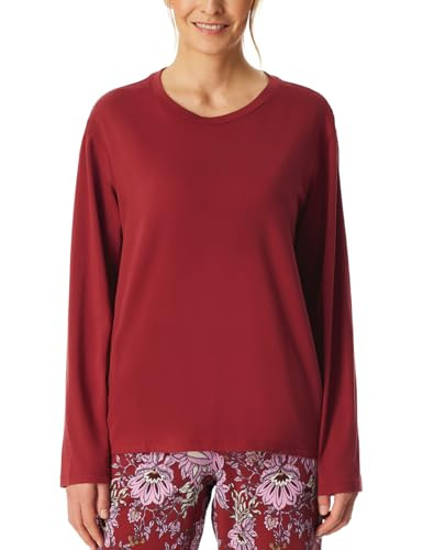 Schiesser Damsovskjorta, långärmad bomullsblandning + relax pyjamasöverdel, Mörkröd_182103, 38