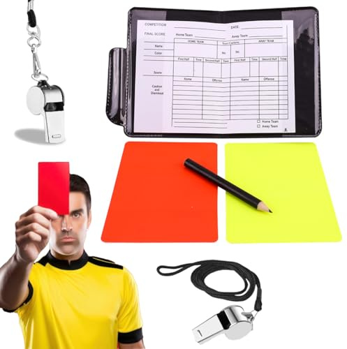 FENQURO Kit de Tarjetas de árbitro Tarjeta de árbitro Roja Amarilla Kit de Silbato de árbitro Tarjetas de árbitro para Fútbol Kit de árbitro Deportivo con Lápiz para Juego de Fútbol Deporte Escolar