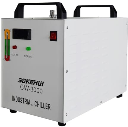 Industrial Water Chiller CW-3000, 220V Industrial Water Cooler Cooling System with Compressor 9L Water Tank Capacity, for CO2 Laser Engraving & Cutting Machine