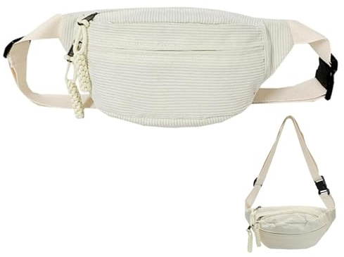 Sac Banane en Cord pour Femme - Sac à bandoulière en Cord avec Sangle réglable - Élégante Poche de Taille en Cord pour Les Loisirs et Le Sport - Sac Banane pour Femme et Homme - Beige