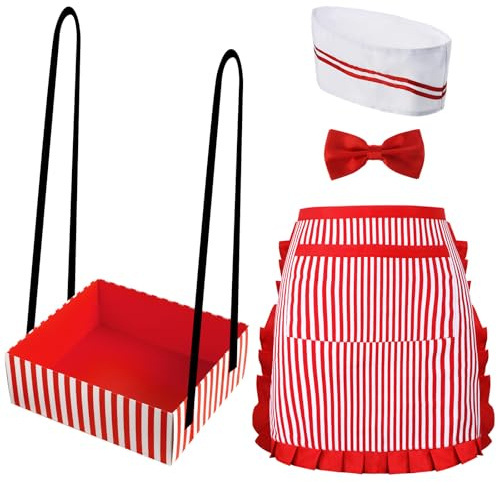 SATINIOR 4 Pcs Waitress Costume Halloween Carnival, Stripe, Red White