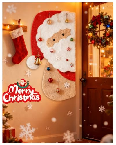 46x24 inches Large Felt Board, Puzzle Christmas Santa Decoration Cork Board, 0.9cm Thick Bulletin Board with Adhesive Nano Tape, Removable Wall Decoration for Home, Living Room, Bedroom, Door - Red