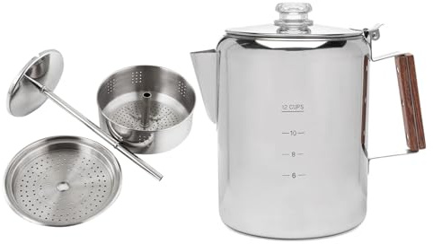 Fockety Percolador de café para Estufa, Cafeteras Percoladora Clásica de Acero Inoxidable de 6 a 12 Tazas con Mango de Tacto Frío, Cafeteras Espresso Apta para Lavavajillas (12 tazas 2000-3000ML)