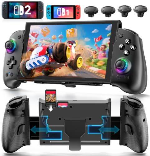 Controller per Switch 2/Switch/OLED con TMR Joystick, Monoblocco Estensibile Joypad Nintendo Switch, Gamepad Sostitutivo Switch Pro con Luci RGB, TURBO Regolabile, Vibrazione, Macro Programmabile