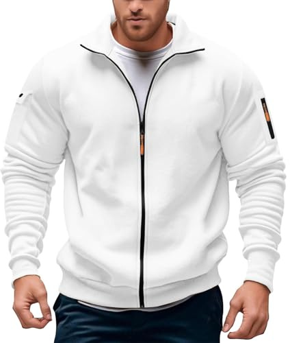Fleece sweatshirt med dragkedja snygg ståkrage ficka fram fritidsjacka för vardag fritid