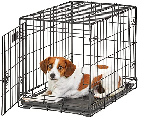 MidWest Homes for Pets Life Stages Modell 1624 Hundebox, klein, Einzeltür, faltbar, Metall, 61 cm lang, mit Trenneinsatz, Bodenschutz, auslaufsicherer Wanne, für kleine Hunde, schwarz