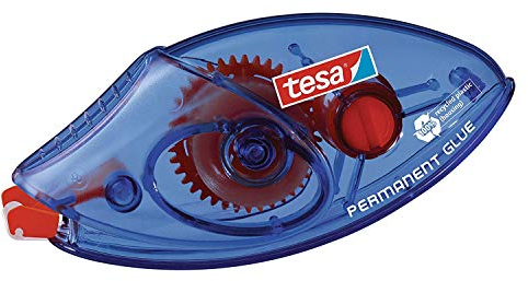 tesa Roller ecoLogo Pegamento en Cinta Permanente Ambidiestro, Rodillo Adhesivo Ecológico con Cinta PET Resistente al Rompimiento, 8.5 m x 8.4 mm