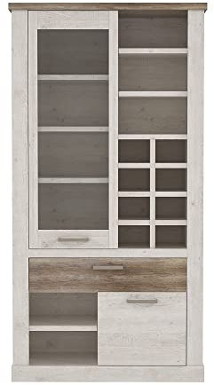 FORTE DURO Vitrine mit 1 Tür, 1 Glastür und 1 Schublade, Holzwerkstoff, Pnie Weiß /Antikeiche, 109,8 x 212 x 41,3 cm