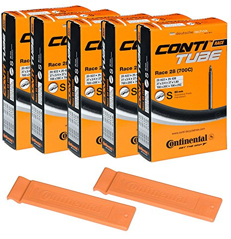 Continental Race 28 Inner Tube 700x20-25, 80mm Presta, 5 Pack + 2 Levers