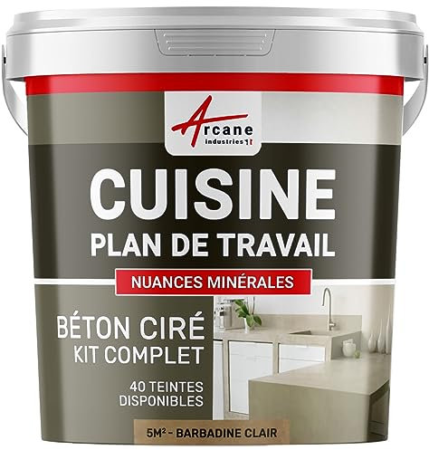 Béton ciré cuisine, plan de travail, crédence, évier, sol et mur, revêtement mural décoratif, kit complet - 5 m² (en 2 couches) Barbadine Clair - ARCANE INDUSTRIES