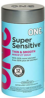 ONE® Condoms Super Sensitive | Extra Lubricated Latex Condoms 12 Pack