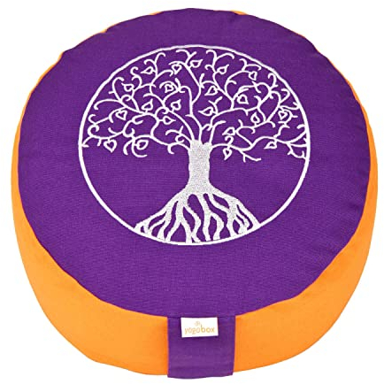 Yogabox Meditationskissen Glückssitz® Lebensbaum, lila/orange