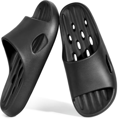 Aoowoll Duschskor för damer och herrar, halkfria sandaler, badrumstofflor, A-svart, 12-13 Wide Women/10-11 Men