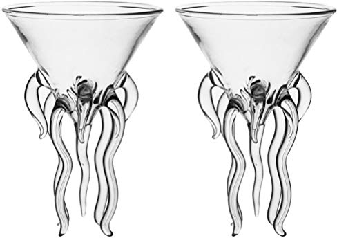 2pcs Octopus Cocktail Glass Martini Jellyfish Glass Wine Glasses Drinkware Bar Goblet Tools Tumbler for Whiskey Home Party Banquet Wedding Transparent