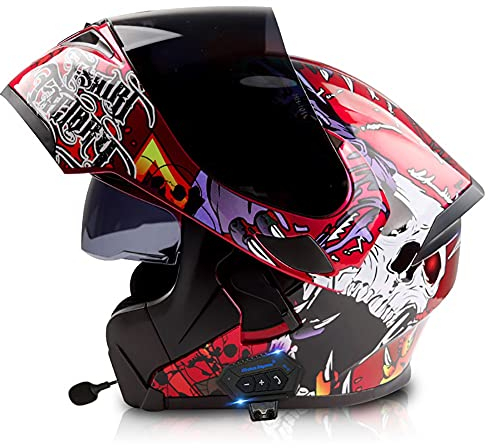 Klapphelm mit Bluetooth,Helm für Motorräder Integralhelme Flip-up Motorradhelm ECE-Zertifizierung Anti-Fog-Doppelspiegel Die Windgeräusche Leicht für Frauen Männer Unisex 57~64CM