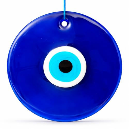 Erbulus 10 Glass Blue Evil Eye Wall Hanging Ornament - Evil Eye Decor - Turkish Handmade Nazar Amulet - Home Protection Charm - Evil Eye Wall Decor Amulet in a Box
