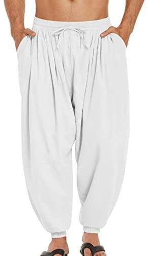 Pantalones Bombachos Informales Deportivos para Hombre, Novedad De Otoño, Bombachos Holgados con Cordón De Color Sólido, Pantalones De Yoga Blanco M