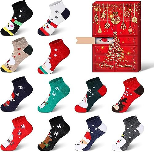 Souarts 12 Paare Weihnachten Socken Damen Adventskalender 2024 Frauen