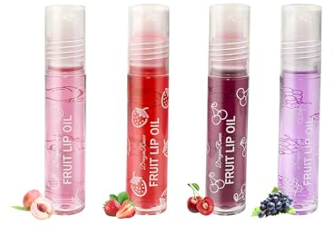 NebulaGlam Brillants À Lèvres Aux Fruits, Fruity Roll On Lip Gloss, Huile À Lèvres Transparente Incolore, Repulpeur Hydratant Pour Les Lèvres, Baume À Lèvres Hydratant Kit (4 PCS)