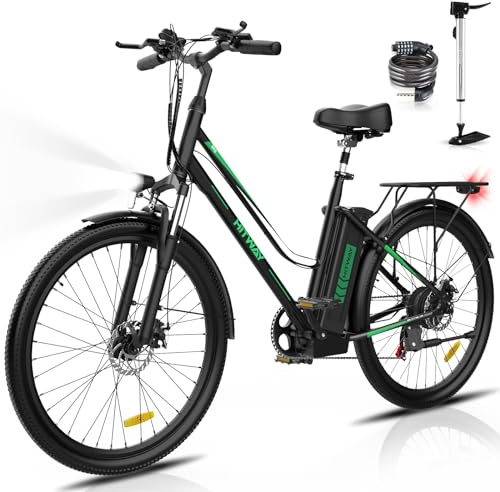 HITWAY 26 tums elcykel, elcykel för kvinnor och män, Pedelec stadscyklar Cruise City Bike, 250 W motor, Li-batteri 36 V/12 Ah ebike, 7 växlar, upp till 35–90 km