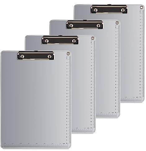 Modixun Klemmbretter – 4 Stück Metall-Klemmbrett mit Skala, hängbares Aluminium-Klemmbrett, rutschfeste Klemmbretter 8,5 x 11 für Dokumente im A4-/Briefformat