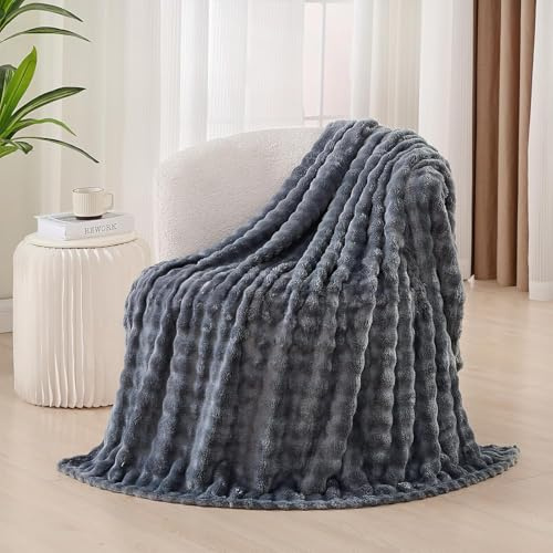 KOIUEYW Manta suave y gruesa para sofá, color gris oscuro, manta mullida para sofá, 130 x 160 cm