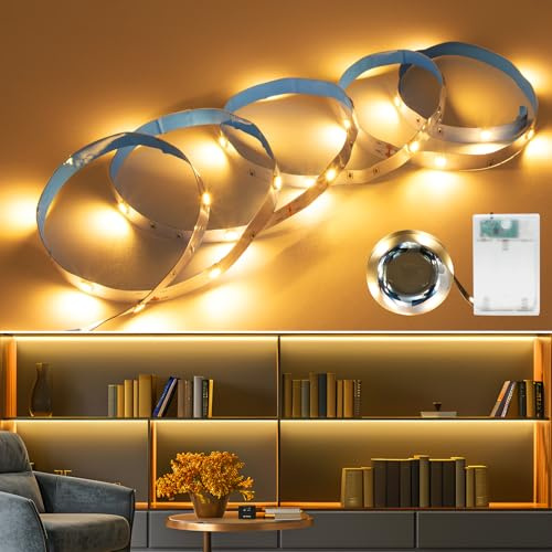 MUSUNIA Striscia LED a batteria, 2 m, luce bianca calda, funzionamento a batteria, con timer, decorazione natalizia