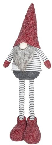 Ideen mit Herz | gnomo decorativo con gambe telescopiche, motivo a strisce, dimensioni: 26 cm x 13 cm x 56 cm | rosso/grigio