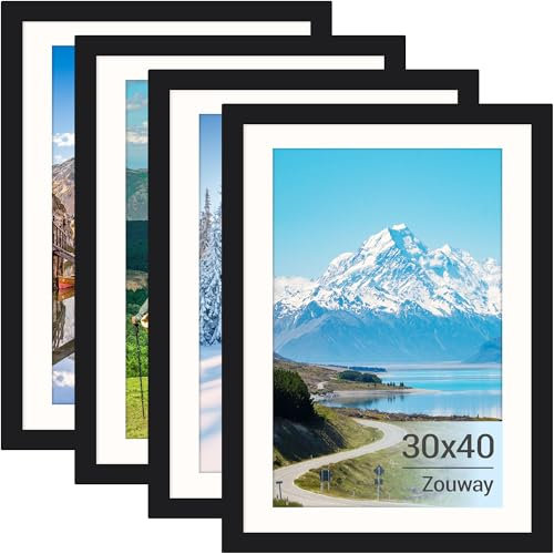 Zouway Lot de 4 cadre 30 x 40 - cadre noir 30x40 - cadre photo 30x40 Avec plexiglas - Pour photos, images, posters (Noir, 30 x 40)