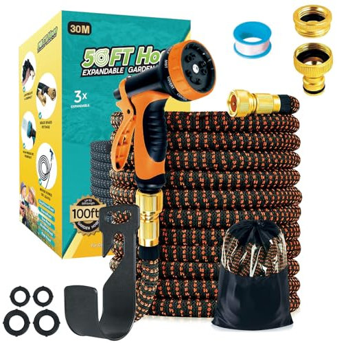 Funnity Tubo Acqua Giardino 30 metri, Tubo Per Acqua In Lattice A 3 Strati Resistente, Senza Pieghe, Spray A 10 Funzioni, Estensibile da Giardino Flessibile con Adattatore da 1/2 e 3/4
