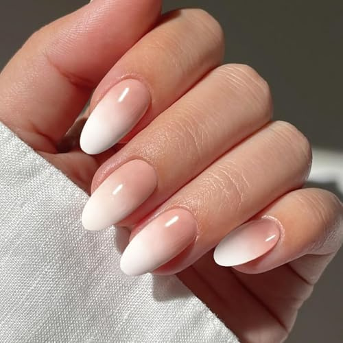 JMEOWIO Gel Nail Stickers Apricot White Gradient Semi Cured Gel Nail Strips Wraps UV/LED Nails Art Design Decoration Accessories