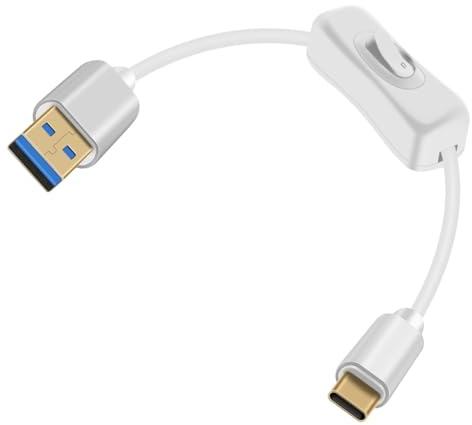 YINGAYOU Typ C laddningskabel med omkopplare guldpläterad kontakt USB C till USB-kabel med omkopplare stöder 5 Gbps data och strömförsörjning, för bärbara datorer, PC, telefon, bil (Vit, 0,3 m)