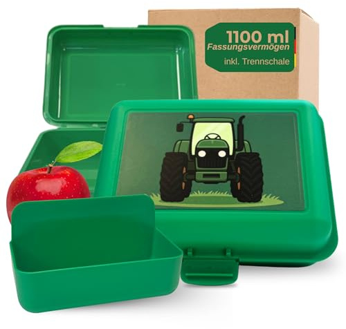 Lunchlåda för barn med motiv – robust matlåda för dagis, skola och på vägen – BPA-fri och smaklös – matlåda med fack ca 1 100 ml kapacitet, färg: motiv traktor
