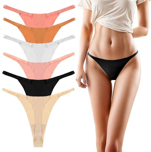 Yolev 6-pack sömlösa stringtrosor för kvinnor, sömlösa stringar, osynliga trosor, andas, string, tanga, sömlösa trosor, damunderkläder, tangas, låg midja, sexiga underbyxor, underkläder (flerfärgad, L