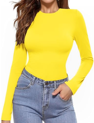 Aottori Tee Shirt Femme Col Rond sous Pull Haut Manches Longues Extensible | Tissu léger et extensible; Manches longues; Col rond et finition unie; Avec jean legging ou veste; Bureau maison et quotidien