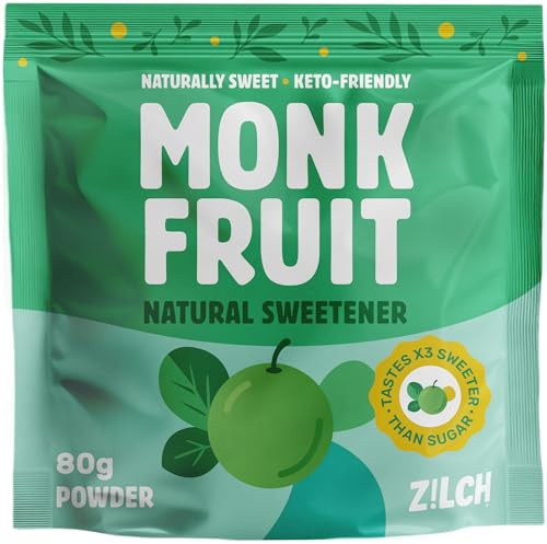 zilch Monk Fruit Sweetener, Natural Sweetener & Sugar Subsitute, Powder, 80g Bag