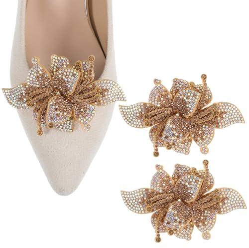 Ymapinc 2Pcs Flower Shoe Clips for Women Dress, Floral Shaped Rhinestone+Fabric High Heel Shoe Decorative Clip, Metal Bow Clips Buckle