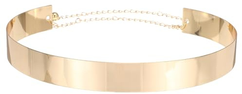 QUARKZMAN Cinturones De Cintura Metálicos Para Mujer Cinturón Ajustable Con Cadena Para Vestidos Faldas Jeans Camisas (Dorado Banda Ancha)