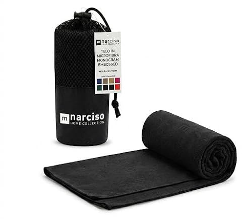 NARCISO Asciugamano Palestra Ideale come Telo Mare Microfibra si Asciuga Rapidamente, Asciugamani Uomo Donna per Pilates, Spiaggia, Viaggio, con Comoda Sacca per il Trasporto (90x170cm, Nero)
