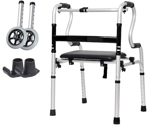 Hopfällbar rollator for seniorer, med lädersäte, lätt upprättstående rullator utomhus for vuxna äldre, justerbar höjd, last 180 kg Pålitlig