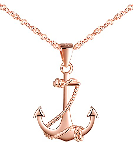 MicVivien 925 sterlingsilver smycken damer kedja ankare hängsmycke halsband dam, ankare öronstift örhängen roséguld ankare armband för kvinnor flickor mamma flickvän, Sterlingsilver