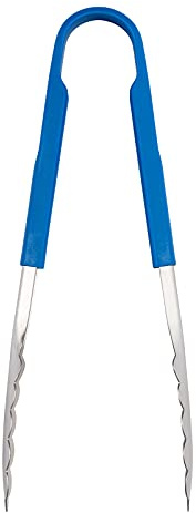 Dexter Russell 91509 Utility Tong, 9½ Heavy Duty Stainless Steel Construction, Scalloped Tips, Blue Heat-Resistant Silicone Handle, NSF Certified, High Heat Kitchen and Grill Cooking Tong